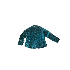 Chicos Teal Black Paisley Brocade Button Front Shirt Jacket Size 2